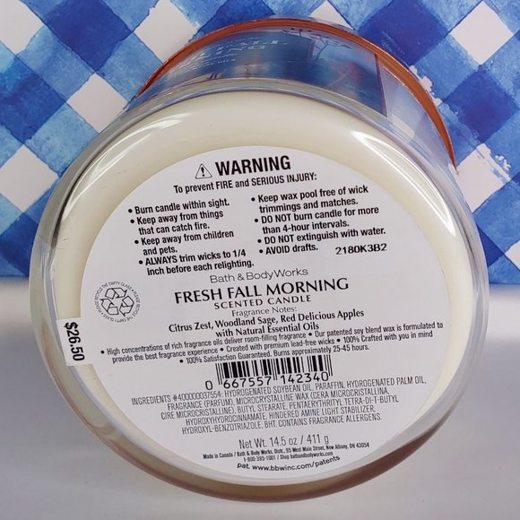 BATH & BODY WORKS HOME 'FRESH FALL MORNING' 3~WICK CANDLE HAMMERED COPPER TOP - Picture 6 of 13